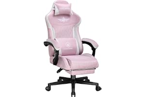 GTPLAYER Ergonomisk spelstol i linne med svankstöd, datorstol med förlängt ryggstöd, stöder upp till 150 kg