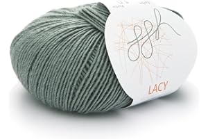 GGH Lacy | Lana Merina con Seda - Hilo de Encaje - Ovillo de 25g - Apto para Punto y Ganchillo | Color 009 - Grüngrau