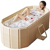 Valajogi Adult Foldable Bathtub for Adults, Extra-Large Collapsible Soaking Tub with Temp Meter, Drain Pipe & Cushion, Portab