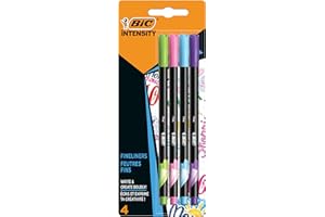 BIC Intensity Stylo Feutre d'écriture Pointe Fine et Corps Noir Verni - Couleurs assorties pastel, Blister de 4 942076