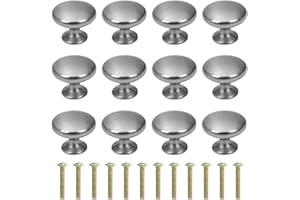 MengH-SHOP Pomo de cajón redondo de 30 mm, con tornillo de aleación, para armario, cajón, cocina, 12 unidades, plata cepillada
