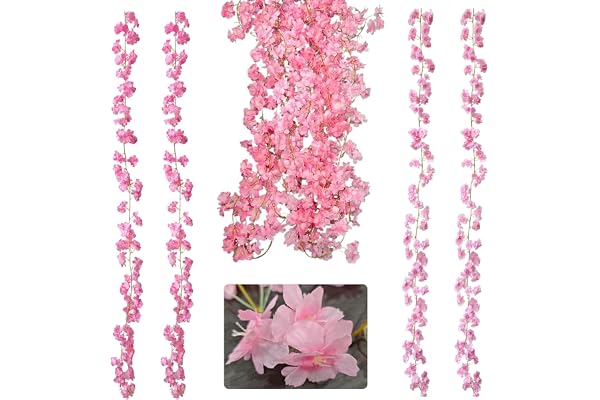 YUZHEDM 4 stycken 1,8 m körsbärsblommor dekoration blomkrans konstgjorda blommor girlang rosa dekoration girlang bröllop körsbär blomma hängande konstgjorda blommor ranka för trädgård, balkong