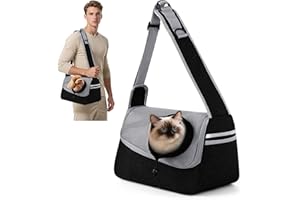 ALLSOPETS Marsupio per Cani Piccoli e Gatti Borsa Trasportino Respirante Tasca da Viaggio per Cani con Tracolla Regolabile e Tasca Laterale per Viaggi Esterni e Campeggio (Grigio Nero)