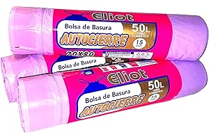 GENÉRICO Bolsas de basura 50L autocierre - Pack 3 rollos (45 bolsas) Tricapa Extra Resistentes, perfumadas y anti-goteo 70x80 cm Para cubo doméstico, comunidad cocina o extreriores. (AE-50L)