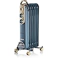Ariete Vintage Oil Radiator with 7 Heating Elements, Adjustable Temp at 3 Power Levels 600W, 900W, 1500W, Swivel Wheels, Fast Room Heater Ideal for Bedroom, Home and Office - Blue ‎ART837/05