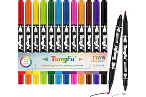 TongFu 12 Colores Rotuladores Lettering, Colores Vivos Lettering Brush Pen Kit Doble Punta, Escritura Fluida, Seguro, Secado Rápido, Rotuladores Punta Pincel para Cómics, Graffiti, Ilustraciones