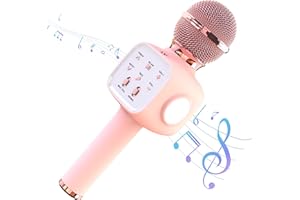 TIKIMOON Wireless Bluetooth Microphone for Karaoke With LED Lights - Android/iOS Phone Compatible for Party, Singing, Recording - Suitable for Boys, Girls and Adults (Light Pink)