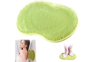 GIUGIO Tapis de Bain en Silicone, Brosse Pieds Douche, Épurateur de Pieds et de Dos de Douche, Nettoyeur de Dos avec Ventouse, Nettoie, exfoliant, masse votre dos, Masse vos Pieds Sans se Pencher(Vert)