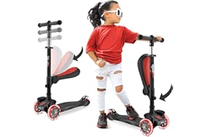 Hurtle, 3 Wheel Try Scooter for Kids - Ages 2-12, Kids Scooter, Boys & Girls Scooter, w/ Flip-able Seat, Scooter for 2+ Year Old, Foldable Kick Toddler Scooter, Flashing Lights, Adjustable Height