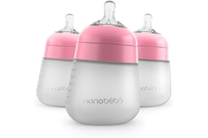 NANOBÉBÉ Nanobebe Flexy Lot de 3 biberons en silicone, anti-colique, sensation naturelle, téton non pliable, base stable anti-basculement, facile à nettoyer, rose, 270 ml
