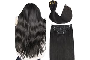 Sindra Extension Clip in Estensioni Capelli Umani 100g 40cm Colore Nero Naturale 6Pcs Liscio Remy Umani Naturali Capelli Extension con Clip(clip#1b-40cm)