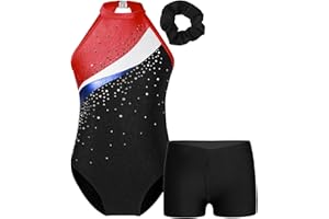 MSemis Mädchen Gymnastikanzug Ärmellos Turnanzug Trikotanzug Gymnastik Tanz Training Gymnastikbody mit Shorts Kurze Hose und Haarband Wettbewerb Sport Set