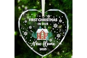 DPKOW 2025 First Christmas in New Home Bauble Ornament Gift New Home Christmas Decoration 2025, House 1st Xmas Bauble Gift for Housewarming Couple Family Keepsake, Glass Ornament with Box