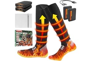 Calze Riscaldate a Batteria ikuchelife, 2 x 7500mAh/5V Max. 14 Ore Inverno Ricaricabili Calzini USB Riscaldati Scaldapiedi Elettrico Calze al ginocchio con 4 Temperature per l'intero Plantare