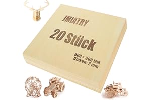 ‎JMIATRY JMIATRY 20 Stück Sperrholzplatte 2mm, Lindenholz 300 * 300 * 2mm, Holzplatten zum Basteln, Holzplatte für DIY, Modell, Malen, Gravieren