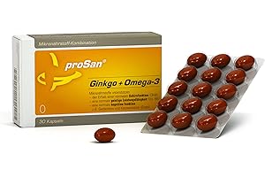 ‎PROSAN proSan Ginkgo+Omega-3 Kapseln | Gedächtniskapseln bei Vergesslichkeit | Enthält Ginkgo-biloba + Omega-3-Fettsäuren DHA & EPA + 7 weitere gehirnaktive Mikronährstoffe | 1 Kapsel pro Tag (30 Stück)