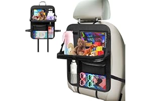 CHWNIBAY Organisateur Voiture Enfant, Protege Siege Voiture Enfant, Organisateur Siege avec Plateau, Kick Mats Imperméabl, Rangement Auto Accessoire Interieur avec Tablette Transparent Poches,Noir