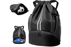 BROTOU Unisex Drawstring Backpack, Waterproof Gym Bag, Large Oxford PE Pack, Students School Backpack, Durable Sports Ball Bag, with Shoe Bag
