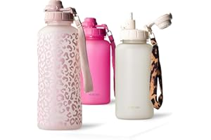 MAMEIDO Borraccia con cannuccia 2 litri motivazionale con indicatore del tempo, Bottiglia sportiva senza BPA palestra antigoccia, Water Bottle (Wild Candy)