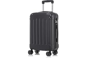yonsly Koffer Suitcase M Schwarz, Trolley Reisekoffer, Rollkoffer Handgepäck, Kabinenkoffer mit 4 Rollen 360°, Hartschalenreisekoffer, Zahlenschloss, Weicher Gummigriff
