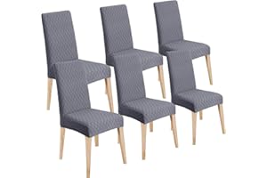LANSHENG Dining Chair Covers Set of 6, Stretch Dining Chair Protector Slipcovers Jacquard, Elastic Removable Washable Chair Seat Cover for Dining Room Kitchen Banquet Restaurant Home, Grey