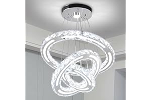 CXGLEAMING Moderne Kronleuchter LED Kristall Deckenleuchten DIY 3-Ring Kristall Hängelampe Höhenverstellbar Hängeleuchten Rund Pendelleuchte für Schlafzimmer Wohnzimmer Küche
