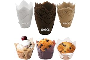 LUZOON 200 Piezas Tazas de Papel de Pastel de Tulipán a Prueba de Grasa De Muffin para Hornear Cupcakes y Magdalenas, Cafeterías, Pastelerías, Bodas, Fiestas de Cumpleaños(200 Piezas ①)