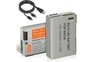 ENEL14 1650 mAh batteri med USB-C-laddningskabel för Nikon D5600, D5100, D5200, D5300, D5500, D3200, D3400, D3500, Coolpix P7
