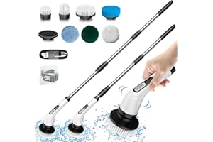 Electric Cleaning Brush, Temodu 7-in-1 Electric Spin Scrubber, Shower Cleaning Brush with Adjustable, 7 Interchangeable Drill Brush Heads for Bathroom/Glass/Tiles/Floor/Car