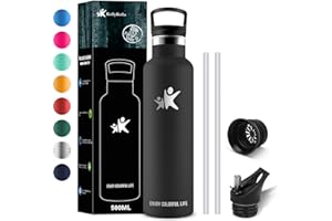 KollyKolla Trinkflasche 750ml Edelstahl, Vakuum Isolierte Thermosflasche, Wasserflasche mit Strohhalm, Thermoskanne Auslaufsicher, BPA-Frei, Kohlensäure Geeignet, Erwachsene, Sport, Fahrrad, Reisen