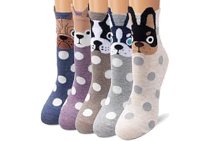 CUQOO 5 Pairs of Women Dog Socks, Cotton Dog Puppy Animal Funky Ladies Socks Novelty Funny Girls Socks 4-7, Everyday Wear Ankle Socks Birthday Christmas Gift
