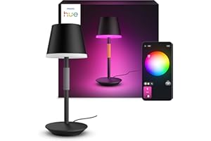 Philips Hue White & Color Ambiance Go Tragbare Tischleuchte (530 lm), dimmbare LED Leuchte für das Hue Lichtsystem mit 16 Mio. Farben, smarte Lichtsteuerung über Sprache oder App, schwarz