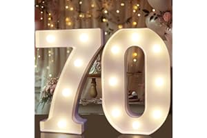 ROMULI Decorative Led Light Up Number Letters, White Plastic Marquee Number Lights Sign for 70th Birthday Party Wedding Decor Battery Operated Number (70)