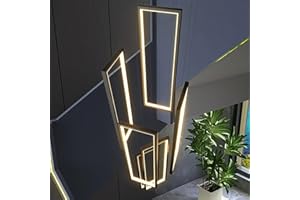 HYQJUNE Modern LED Geometrie Pendelleuchte Wohnzimmerlamp Aluminium Treppe Kronleuchter Xuanguan Schlafzimmer Hängeleuchte Schwarz Salon Esszimmer Deckenleuchte Acryl Hängelampe,6 Heads warm Light