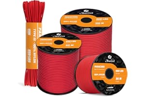 Abma Cord Paracord 550 4mm Nylon Corda (15m-30m-50m) Tipo III Corda da Paracadute a 7 Fili Cavo di Sopravvivenza, Cavo Militare - Max. 250 kg - Rosso, 50m