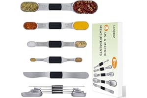 longzon Stainless Steel Magnetic Measuring Spoons Set – 8 Full-Sized Measurements Stackable Metal Spoons with Strong Magnets & Leveler – Fits Most Spice Jars for Baking & Cooking