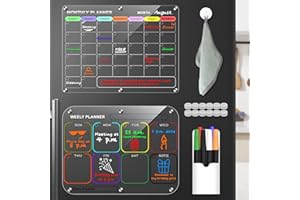 GIYIM Magnetic Calendar for Fridge - 2 Sets Monthly & Weekly Planner Magnetic with 6 Magnets, 40 * 30cm Acrylic Clear Magnetic Fridge Planner for Memo, Menu, Meal