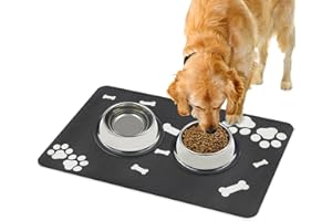 MACUNIN Dog Food Mat 16''x24'' - Absorbent Pet Feeding Mat for Cat & Dog - Non Slip - Gray
