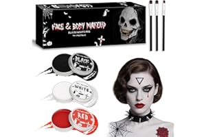 AN-WATTY 150g Trucchi Halloween per Trucco Viso in Bianco Nero Rosso, Trucchi Halloween Bambini, Trucchi Halloween Make Up Adulti, Trucco Halloween Donna, Body Face Paint per Carnevale, trucco joker, vampiro