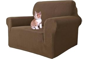 MAXIJIN Fodere per sedia super elasticizzate per soggiorno, fodera per sedia 1 pezzo con braccioli Protezione per sedia jacquard Cani Fodera per poltrona pet friendly (1 posto, Marrone)