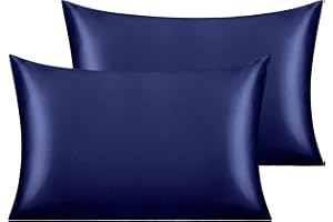 NTBAY 2 Pack Silk Satin Pillowcases for Hair and Skin, Luxurious and Silky Standard Pillow Cases with Envelope Closure, 50x75 cm, Navy