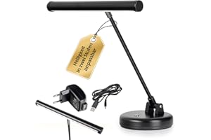 Showlite PL-1-BK-KW Lámpara De Piano LED - Lámpara Para Piano Con 15 LEDs - Luz Fría En 2 Niveles - Altura 36 cm - Funcionamiento Por USB, Corriente O Batería - Negro