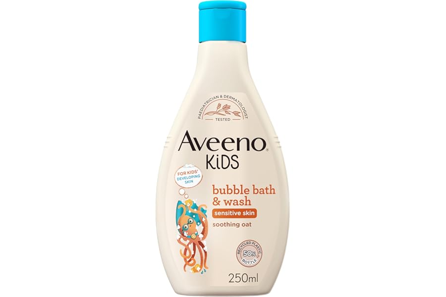 Aveeno Baby KIDS Bubble Bath & Wash 250ml | Enriched with Soothing Oat Extract | Foam Body Wash Developed for Your Little Superhero | Childrens Toiletries Sets