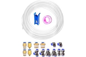 HAXIHA 10 Metri Tubo per Aria Poliuretano Chiaro,8mm Diametro Esterno 5mm Diametro Interno,Tubo Pneumatico per Aria Compressa, 32.8ft con14 Pcs Pneumatico Attacchi Rapidi