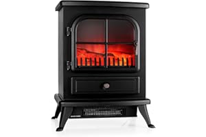 Klarstein St. Moritz - Chimenea eléctrica Virtual, Calefactor, Calefacción Independiente del Calefactor, 1850 W, termostato Ajustable, Libre de Fuego y Humo, leña Decorativa, Negro