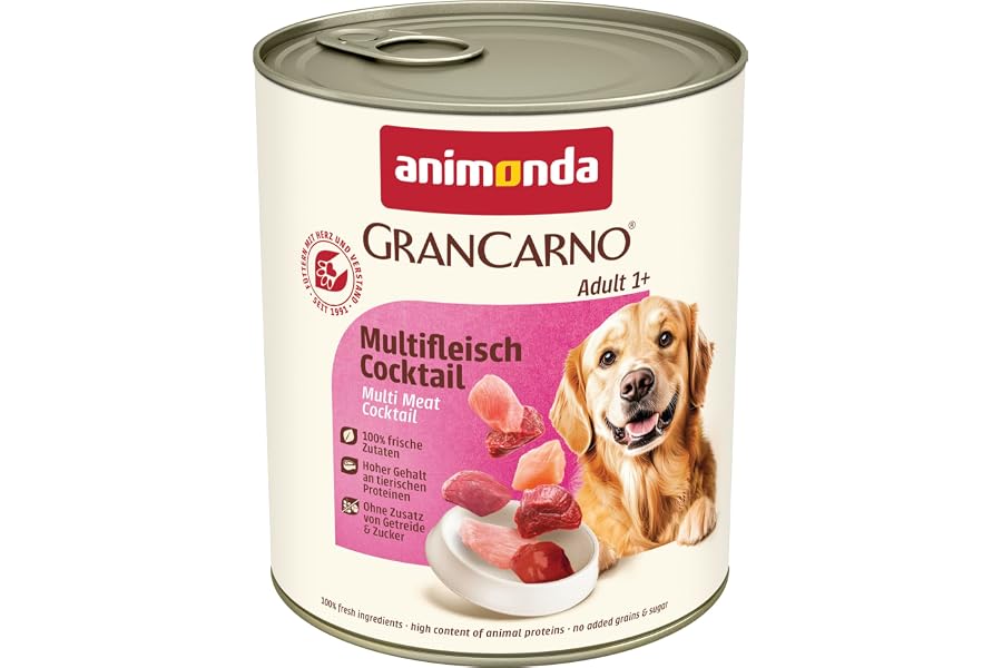 animonda GranCarno Adult Multifleisch-Cocktail (6 x 800 g), Hundenassfutter für erwachsene Tiere, Nassfutter für Hunde mit 100 % frischen, fleischlichen Zutaten, Hundefutter ohne Getreide