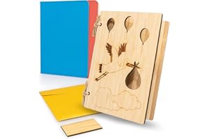 pamindo Carte en bois en bambou - Carte de voeux premium en bois - Set de cartes avec enveloppe - Idée cadeau en bois - Carte de voeux en bois A6 - Cigogne avec bébé
