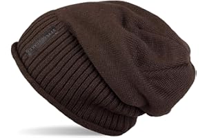 styleBREAKER Unisex Beanie Mütze mit Fleece Innenfutter und Label | Warme Winter Strickmütze aus Feinstrick | Elastische Longbeanie für Damen und Herren