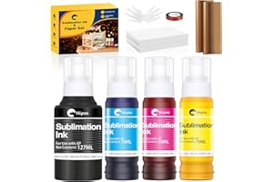 Hiipoo Sublimation Ink Set with 110 Sheet Sublimation Paper 8.5x11” 120G, 2 Pack Teflon Sheet, Heat Tape Compatible for Inkjet Printer ET-2720 ET-2760 ET-2800 ET-2803 ET-2400 ET-4700 ET-4800 ET-15000