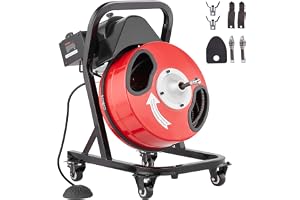 VEVOR Elektrisk rörupplåsare 15 m x 1,27 cm rengöringsmaskin manuell borste med hjul med 4 skärare, pneumatisk manövrering fö